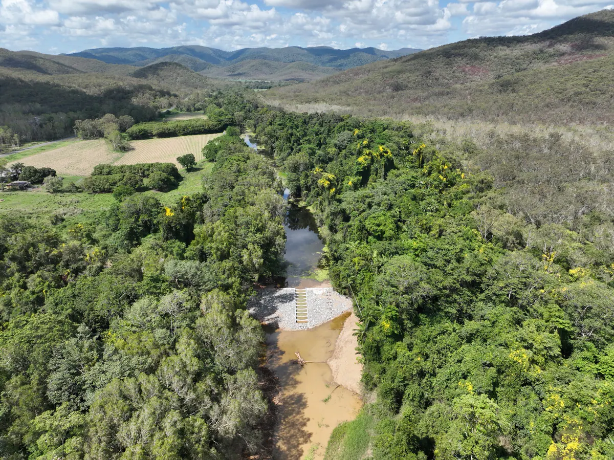 Aerial view of the Carmila Creek fishway in the valley